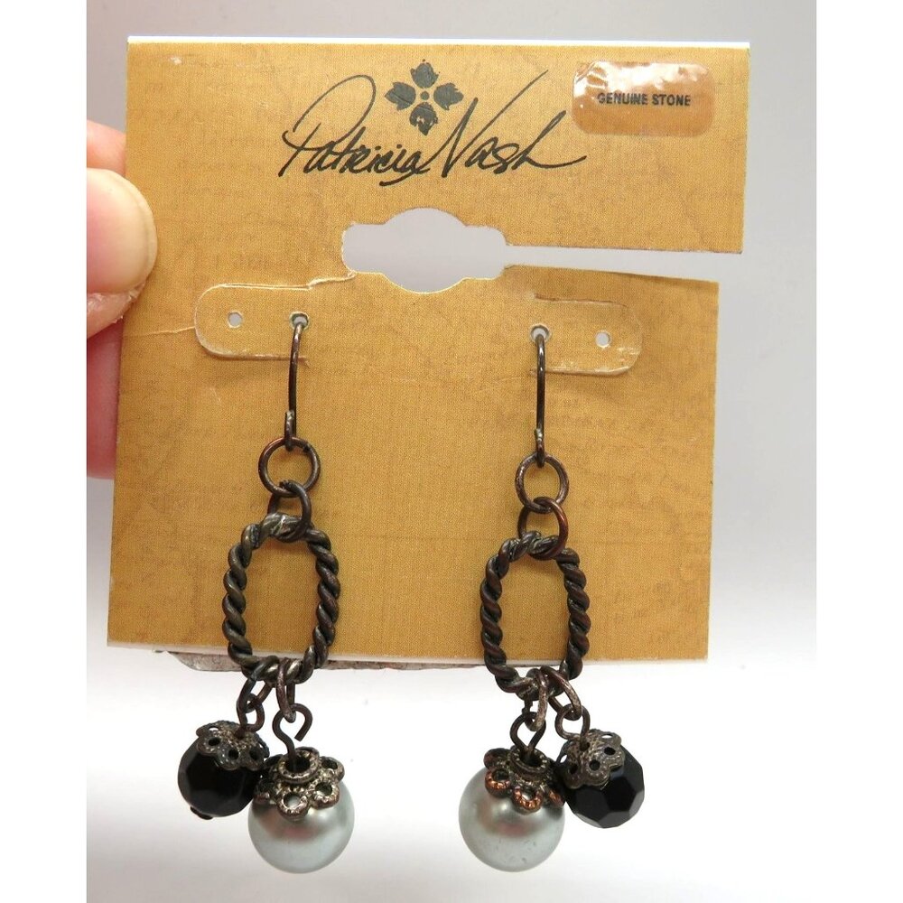 Patricia Nash Earrings Genuine‎ Stone Dangle Earrings Chain Pearl Accents New